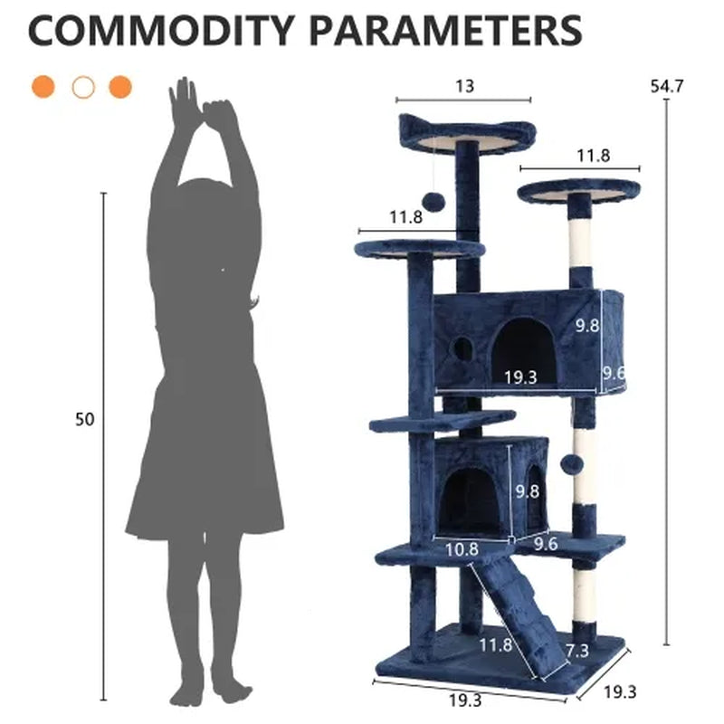 54In Cat Tree Tower for Large Cats, Cat Climbing Tower Cat Scratching Tree with Cat Scratching Stand, Big Cat Tree House Funny Toys for Kittens Pet(Navy Blue)