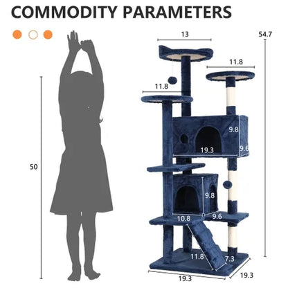 54In Cat Tree Tower for Large Cats, Cat Climbing Tower Cat Scratching Tree with Cat Scratching Stand, Big Cat Tree House Funny Toys for Kittens Pet(Navy Blue)